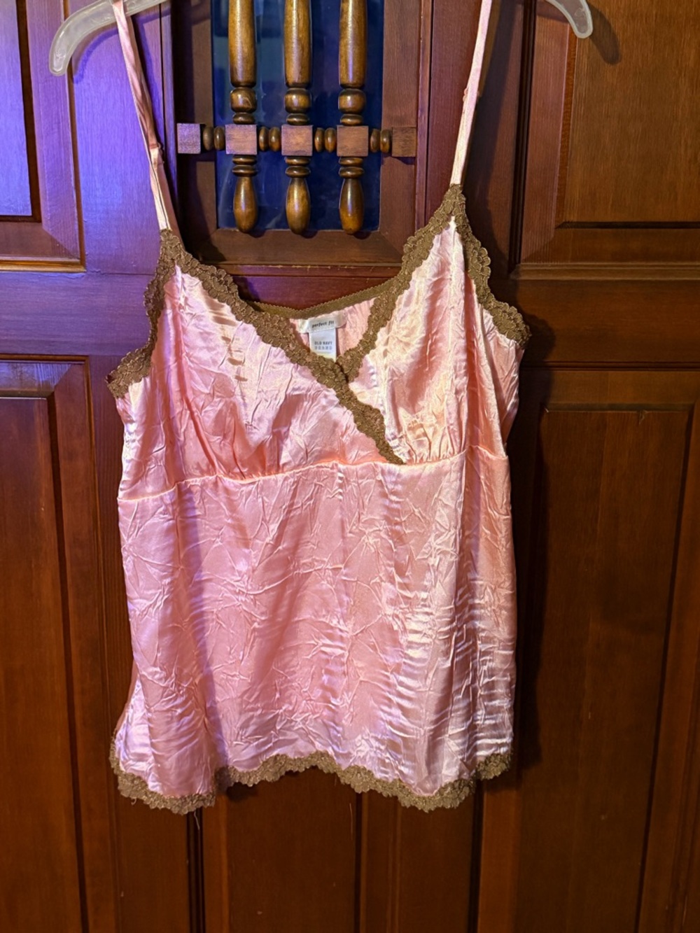 Old Navy Pink Satin Camisole with Brown Lace Trim